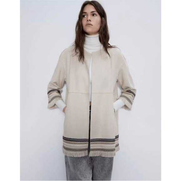 Zara Jackets & Blazers - Zara Suede Open Jacket with Embroidered Details - Size XS